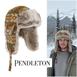 Pendleton 100% Wool Faux Fur Trapper Hat Solstice Canyon Southwestern MED unisex